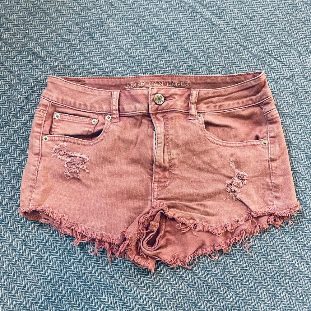 American Eagle Outfitters Rose-Pink Distressed Denim Cutoff Shorts